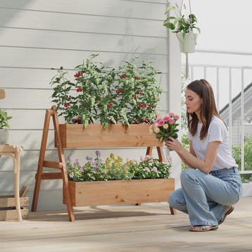 Houten Verhoogd Bed met 2 Bloembakken - Plantenbak voor Balk, Verzenden