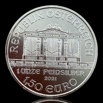 Oostenrijk. Silver .999 1 oz 1½ Euro (Vienna Philharmonic), Postzegels en Munten, Edelmetalen en Baren