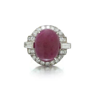 Ring Platina - Platina Birmaanse cabochon robijn en, Nieuw