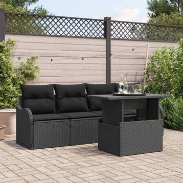vidaXL Tuin Sofa Set 5 st 4-Aantal zitplaatsen Zwart Poly, Verzenden, Nieuw, Rotan, 5 zitplaatsen