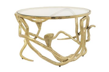 Salontafel SNAKE 70cm goud met glazen blad - 45743, Huis en Inrichting, Tafels | Salontafels, Ophalen of Verzenden, Nieuw