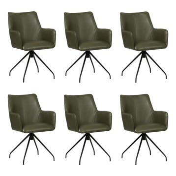 Set van 6 Leren eetkamerstoelen Wave - Granada Moss, Huis en Inrichting, Stoelen, Ophalen of Verzenden, Nieuw, Leer, Vijf, Zes of meer stoelen