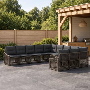 vidaXL Tuinbankenset 11 st Grijs poly rattan, Tuin en Terras, Verzenden, Nieuw, Meer dan 8 zitplaatsen