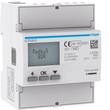 Hager Elektriciteitsmeter - ECR380D, Doe-het-zelf en Verbouw, Elektra en Kabels, Verzenden, Nieuw, Overige typen