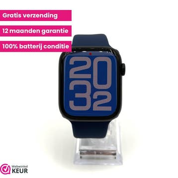 Apple Watch Serie 9 45mm midnight | 100% batterij | Garantie, Sieraden, Tassen en Uiterlijk, Stressniveau, Verzenden, IOS, Zo goed als nieuw