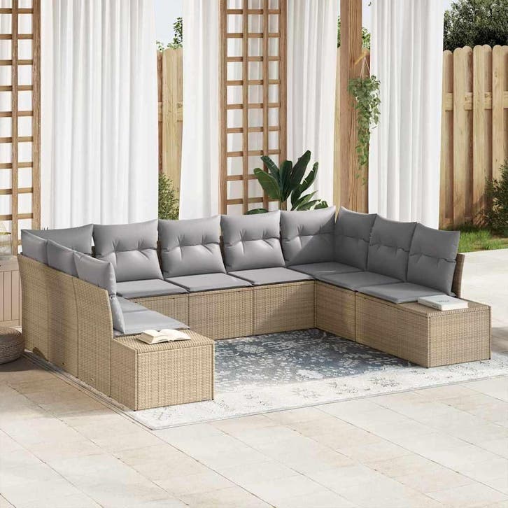 vidaXL Tuin Sofa Set met kussen 9 pcs Beige poly rattan, Tuin en Terras, Tuinsets en Loungesets, Nieuw, Rotan, Verzenden