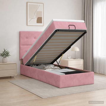 vidaXL Ottoman Bed met Matrassen en LED Roze 100 x 200 cm, Verzenden, Nieuw, Stof
