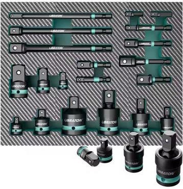 20 delige doppenset verloop en adapter set 1/4 3/8 1/2