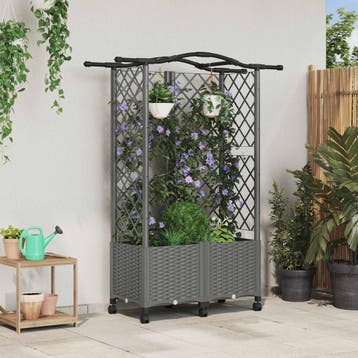 vidaXL Verhoogd Bed met Trellis en Dak Lichtgrijs 122 x 40 x, Tuin en Terras, Bloembakken en Plantenbakken, Verzenden, Nieuw, Minder dan 60 cm