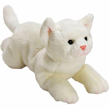 Poes knuffel wit - pluche - liggend - 33 cm - kat, Verzenden, Nieuw