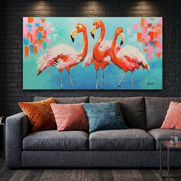 Monika Spiewak - Flamingos - Oil Painting Stretched On The