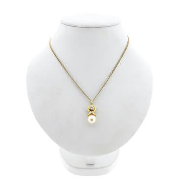 Bicolor gouden hanger met parel en diamant; 0,20 ct., Ophalen of Verzenden, Gebruikt, Goud, Overige merken