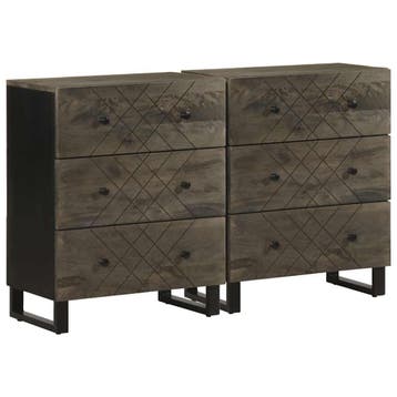 vidaXL Dressoirs 2 st 60x33x75 cm massief mangohout zwart, Verzenden, Nieuw