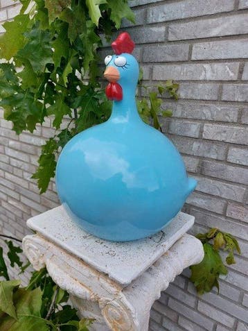 Beeld, funny blue balloon chicken - 40 cm - polyresin, Antiek en Kunst