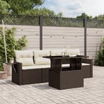 vidaXL 5-delige Loungeset met kussens poly rattan bruin, Verzenden, Nieuw, Rotan, Loungeset