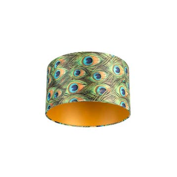 Velours lampenkap pauw dessin 35/35/20 met gouden binnenkant, Verzenden, Nieuw, Groen
