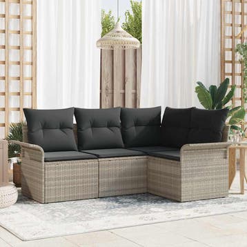 vidaXL Tuin Sofa Set 4 st Lichtgrijs poly rattan, Verzenden, Nieuw, 4 zitplaatsen