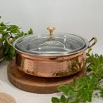Puur koperen serveerschaal met RVS binnenkant en glazen, Ophalen of Verzenden, Nieuw