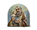 Reliëf, San Giuseppe con il Bambino Gesù - 60 cm - Hout,