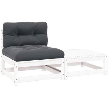vidaXL 2-delige Loungeset met kussens massief grenenhout wit, Tuin en Terras, Tuinsets en Loungesets, Verzenden, Nieuw, Loungeset