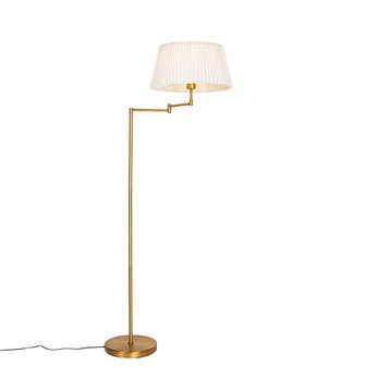 Vloerlamp brons met wit plisse kap en verstelbare arm -, Verzenden, Nieuw, Classic-antique