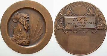 Brons medaille 1932 Tiere Hahn, Postzegels en Munten, Penningen en Medailles, Verzenden