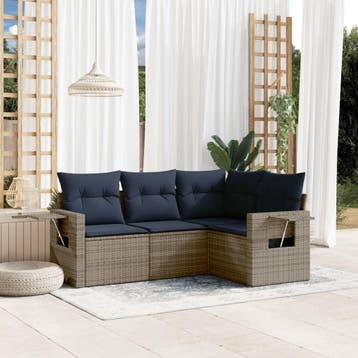 vidaXL 4-delige tuinbankset met kussens, grijs polyrotan, Tuin en Terras, Verzenden, Nieuw