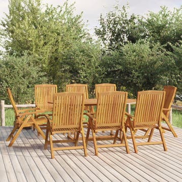 vidaXL 9-delige Tuinset massief teakhout, Tuin en Terras, Verzenden, Teakhout, Nieuw, 8 zitplaatsen