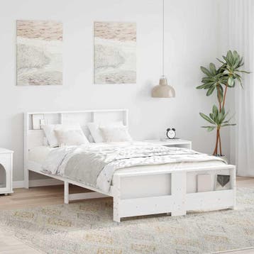 vidaXL Bedframe met plank Wit 135 x 190 cm Massief, Verzenden, Wit, Nieuw, Twijfelaar