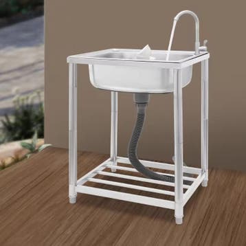 Vrijstaande RVS Spoelbak 60 cm met Kraan – 50 kg Draagvermog, Verzenden, Nieuw