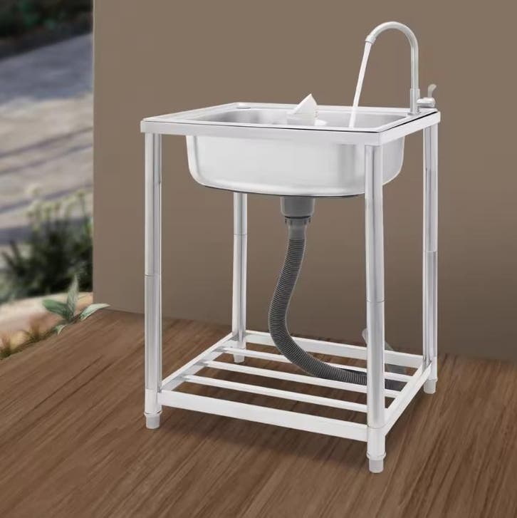 Vrijstaande RVS Spoelbak 60 cm met Kraan – 50 kg Draagvermog, Huis en Inrichting, Badkamer | Badkamermeubels, Nieuw, Verzenden