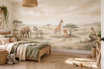 Safari behang babykamer – fotobehang met savannedieren, Verzenden, Fotobehang