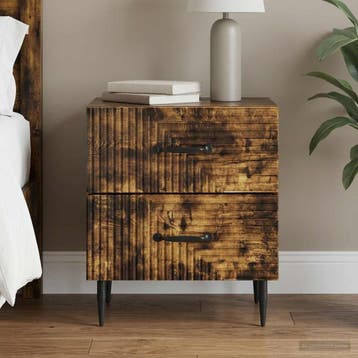vidaXL Nachtkastje Gerookt eiken 43 x 34,5 x 47,5 cm Bewerkt, Minder dan 45 cm, Verzenden, Nieuw, Minder dan 55 cm