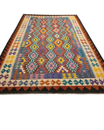 Kelim tapijt Afghan perzisch 304x205 wollen vloerkleed, Blauw,  Perzisch tapijt kelim killim wollen vloerkleed handgeknoopt , Ophalen of Verzenden
