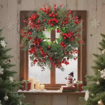 Kunstkerstkrans Rode Bessen 35cm - Sfeervolle Winter en Kers, Verzenden, Nieuw