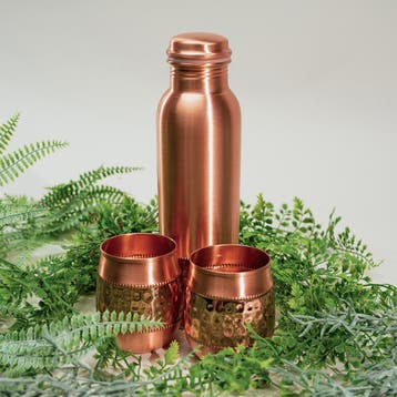 Puur koperen set van fles met 2 bolle bekers sequence ± 950, Ophalen of Verzenden, Nieuw