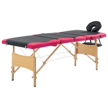 vidaXL Massagetafel inklapbaar 4 zones hout zwart en roze, Verzenden, Nieuw