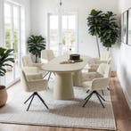 Draaibare fauteuil Lenia, gestoffeerd - Fluweel crème/zwart,, Huis en Inrichting, Stoelen, Verzenden, Nieuw