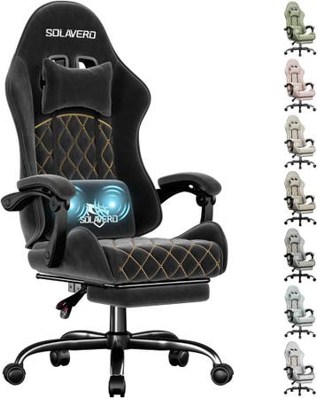 SOLAVERO Gaming Chair van suède stof, ergonomische gamerstoe, Verzenden, Zo goed als nieuw
