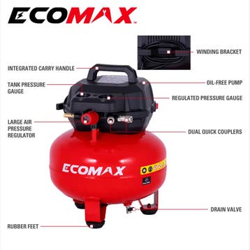 2dekans | Ecomax Pancake Luchtcompressor 23L - Compact en, Doe-het-zelf en Verbouw, Ophalen of Verzenden, Zo goed als nieuw