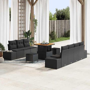 vidaXL Tuinbankenset 10 st Zwart poly rattan, Verzenden, Nieuw, Rotan, Meer dan 8 zitplaatsen