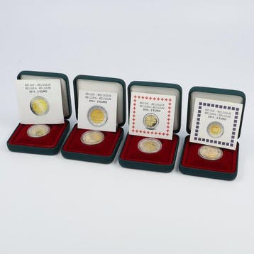 België. 2 Euro 2013/2015 (4 stuks incl. 2 Euro 2014 The