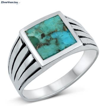Zilveren natuurlijke turquoise zegelring  heren, Verzenden, Nieuw, Zilver