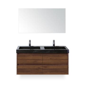 Dante Badmeubelset 120 cm - Walnoot - Wastafel Hardsteen Wit, Ophalen of Verzenden, Nieuw