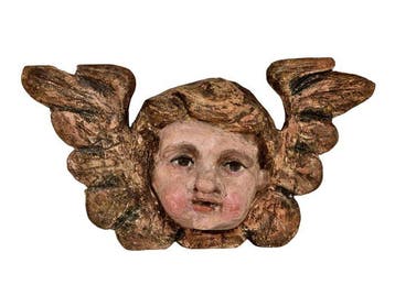 Kopje van een gevleugeld engeltje - 44 cm - Antiek -