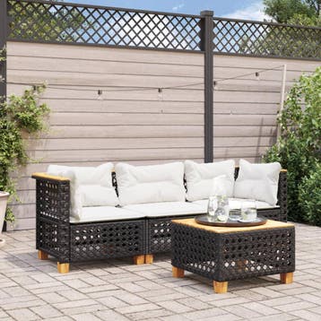 vidaXL Tuinbank 3-zits met kussens poly rattan zwart, Verzenden, Nieuw