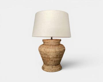 Tafellamp - Rattan - Linnen, Birma Riet, Antiek en Kunst