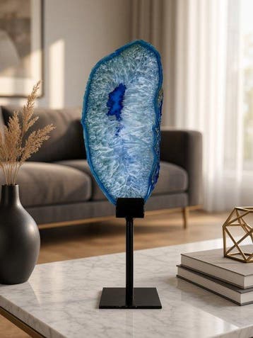 LARGE blue agate on stand Geode - Hoogte: 330 mm - Breedte: