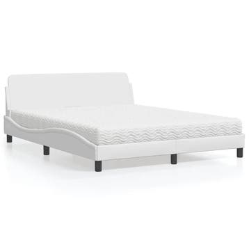 vidaXL Bed met matras Dover kunstleer wit 160x200 cm, Overige materialen, Verzenden, Wit, 200 cm
