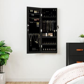 vidaXL Sieradenkast met spiegel en LED wandgemonteerd zwart, Huis en Inrichting, Woonaccessoires | Spiegels, Verzenden, Nieuw